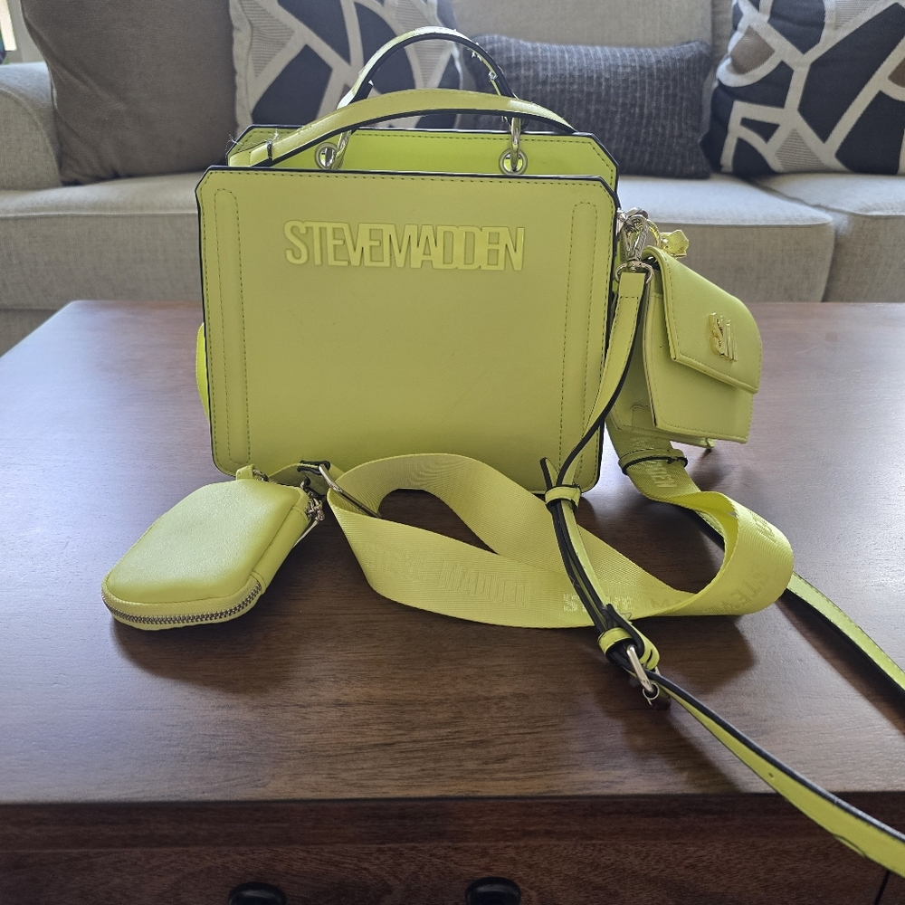 Steve Madden Bevelyn Crossbody Bag, Lemon Bite with Matching Color Wristlet